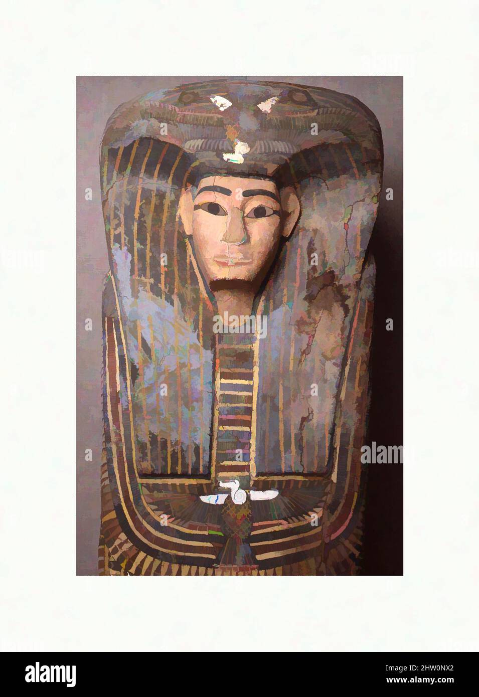 Art inspired by Rishi coffin of Puhorsenbu, Second Intermediate Period–Early New Kingdom, Dynasty 17–18, ca. 1580–1479 B.C., From Egypt, Upper Egypt, Thebes, Asasif, Burial B 44, East of Pabasa, 1918–19, Sycomore wood, stucco, paint, L. 195 cm (76 3/4 in.); W. 48 cm (18 7/8 in.); H. 74, Classic works modernized by Artotop with a splash of modernity. Shapes, color and value, eye-catching visual impact on art. Emotions through freedom of artworks in a contemporary way. A timeless message pursuing a wildly creative new direction. Artists turning to the digital medium and creating the Artotop NFT Stock Photo