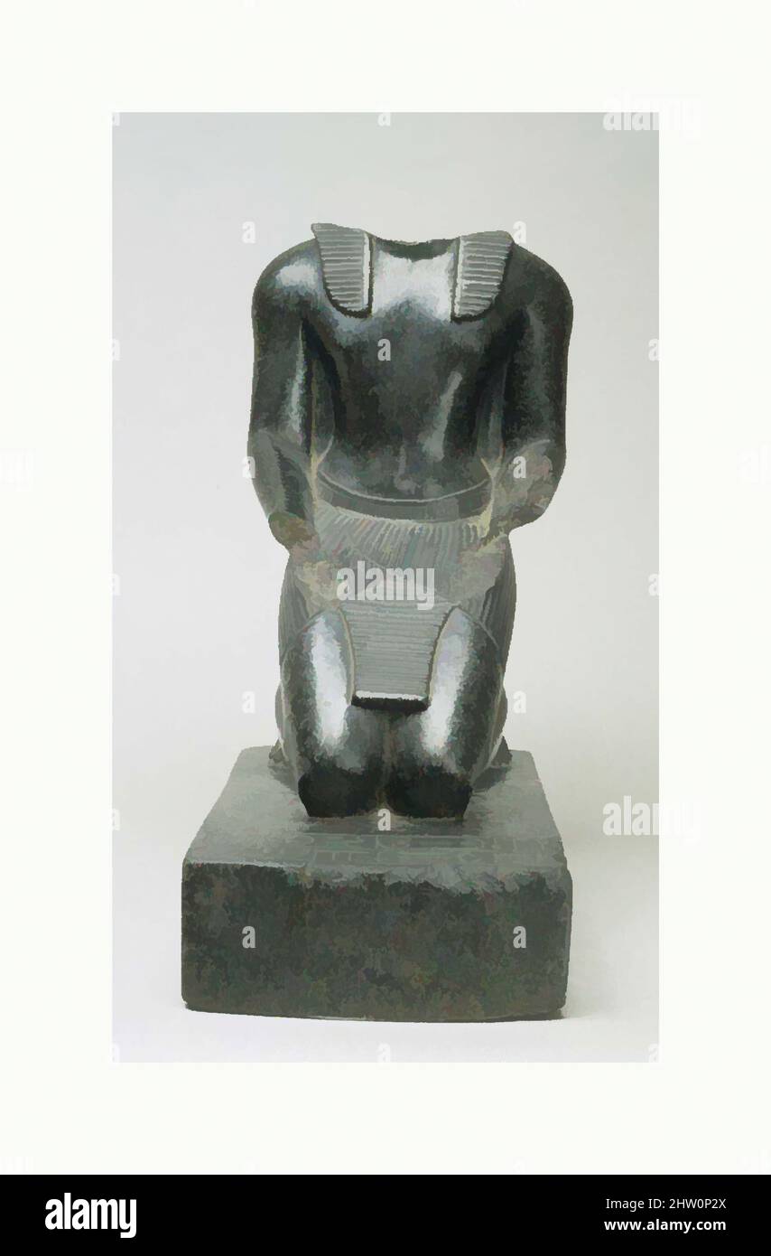 Art inspired by Thutmose III Offering, New Kingdom, Dynasty 18, ca. 1479–1425 B.C., Probably from Upper Egypt, Thebes; From Egypt, Diorite, H. 38.8 cm (15 1/4 in, Classic works modernized by Artotop with a splash of modernity. Shapes, color and value, eye-catching visual impact on art. Emotions through freedom of artworks in a contemporary way. A timeless message pursuing a wildly creative new direction. Artists turning to the digital medium and creating the Artotop NFT Stock Photo