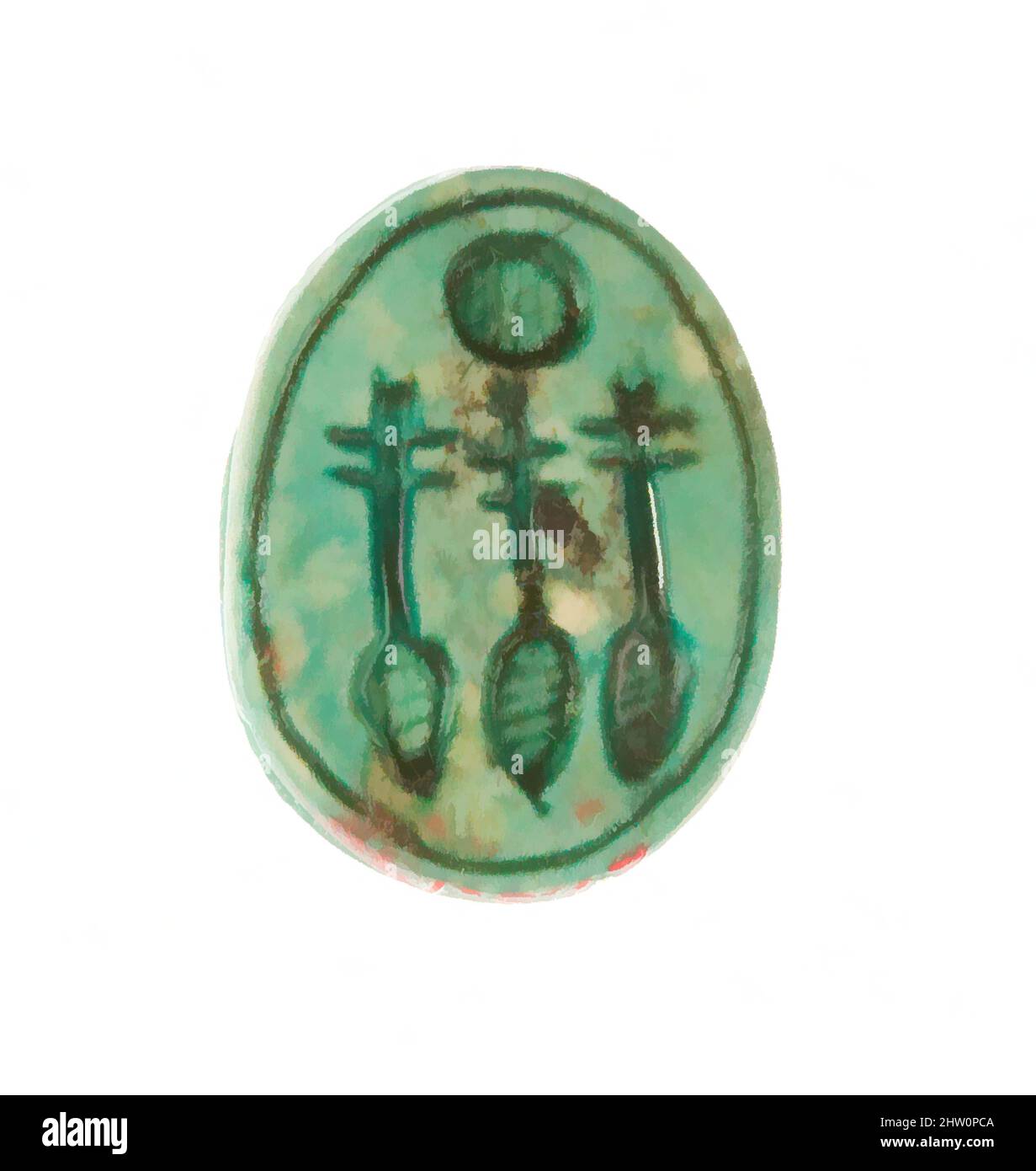 Art inspired by Scarabs Inscribed for Neferure, New Kingdom, Dynasty 18, early, ca. 1479–1458 B.C., From Egypt, Upper Egypt, Thebes, Deir el-Bahri, Temple of Hatshepsut, Foundation Deposit 7 (G), 1926–27, Steatite (glazed, Classic works modernized by Artotop with a splash of modernity. Shapes, color and value, eye-catching visual impact on art. Emotions through freedom of artworks in a contemporary way. A timeless message pursuing a wildly creative new direction. Artists turning to the digital medium and creating the Artotop NFT Stock Photo
