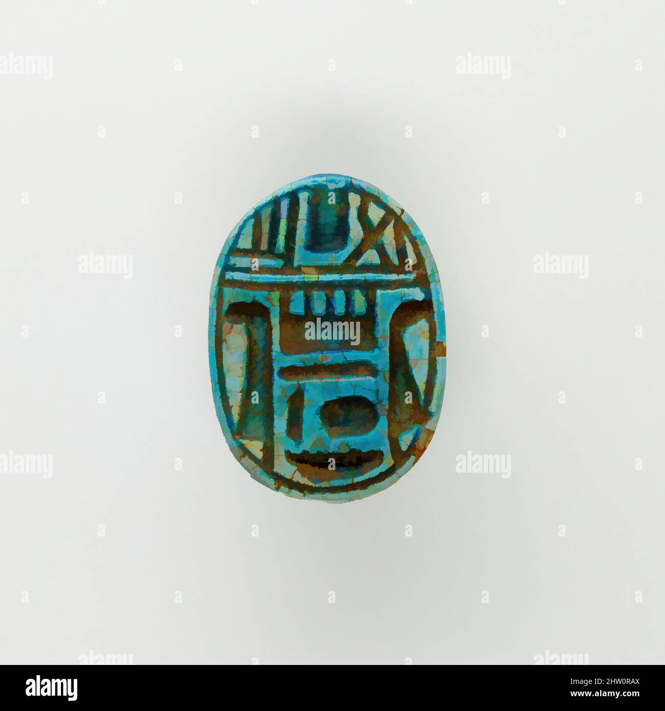 Art inspired by Scarab, New Kingdom, Ramesside, Dynasty 19–20, ca. 1295–1070 B.C., From Egypt, Glazed steatite, L. 13/16 in. (L.0m, Classic works modernized by Artotop with a splash of modernity. Shapes, color and value, eye-catching visual impact on art. Emotions through freedom of artworks in a contemporary way. A timeless message pursuing a wildly creative new direction. Artists turning to the digital medium and creating the Artotop NFT Stock Photo