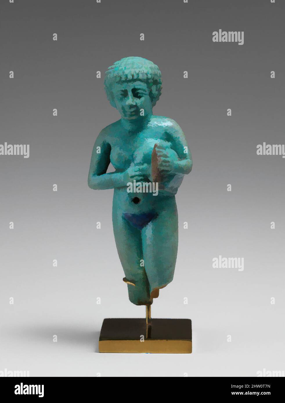 Art inspired by Amulet: Woman Playing Lyre, Late Period, Dynasty 26–30, 664–332 B.C., From Egypt, Light blue faience, H. 5.4 cm (2 1/8 in.); W. 2.1 cm (13/16 in.); D. 1.7 cm (11/16in.), This figure is a late example of a repertoire of figures mostly created in a distinctive spotted, Classic works modernized by Artotop with a splash of modernity. Shapes, color and value, eye-catching visual impact on art. Emotions through freedom of artworks in a contemporary way. A timeless message pursuing a wildly creative new direction. Artists turning to the digital medium and creating the Artotop NFT Stock Photo