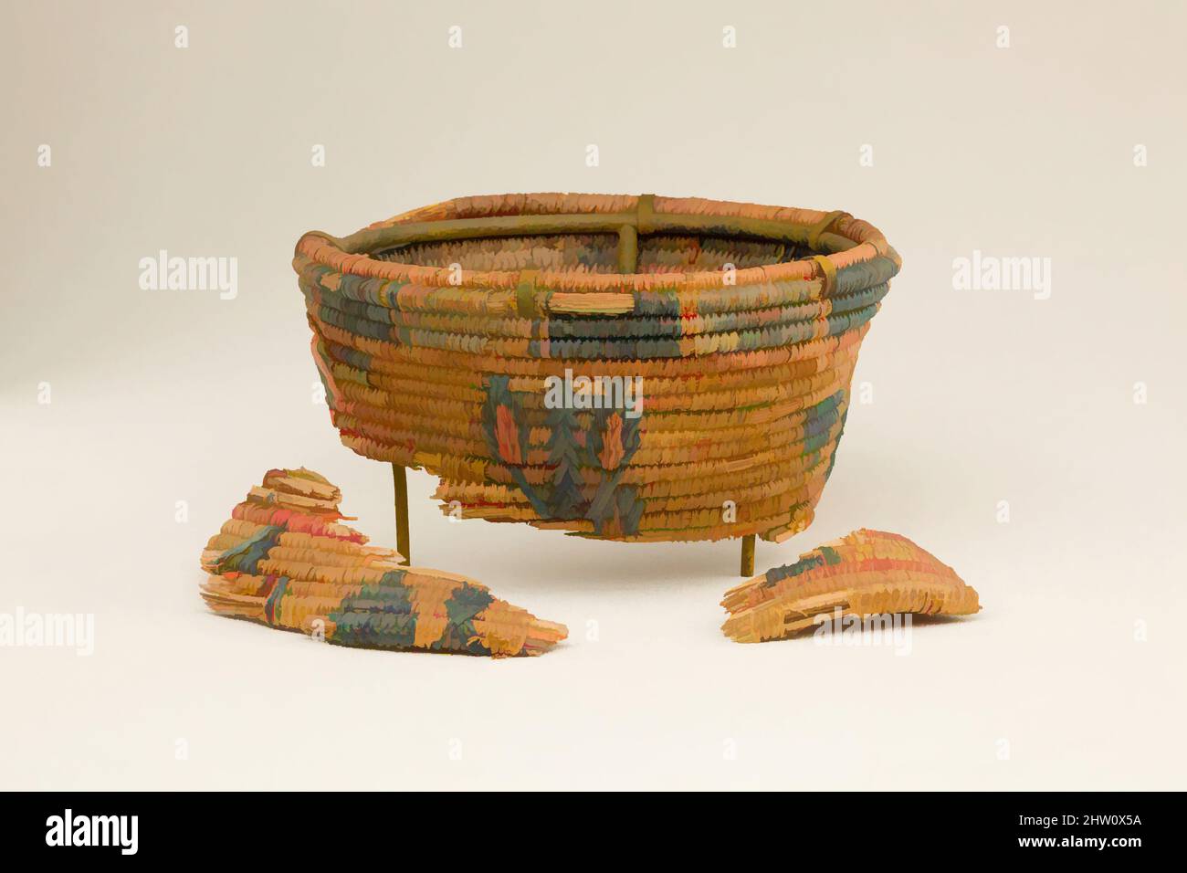 Art inspired by Basket, New Kingdom, Ramesside, Dynasty 19–20, ca. 1295–1070 B.C., From Egypt, Upper Egypt, Thebes, Khokha, Tomb of Aafenmut, Fiber, Classic works modernized by Artotop with a splash of modernity. Shapes, color and value, eye-catching visual impact on art. Emotions through freedom of artworks in a contemporary way. A timeless message pursuing a wildly creative new direction. Artists turning to the digital medium and creating the Artotop NFT Stock Photo