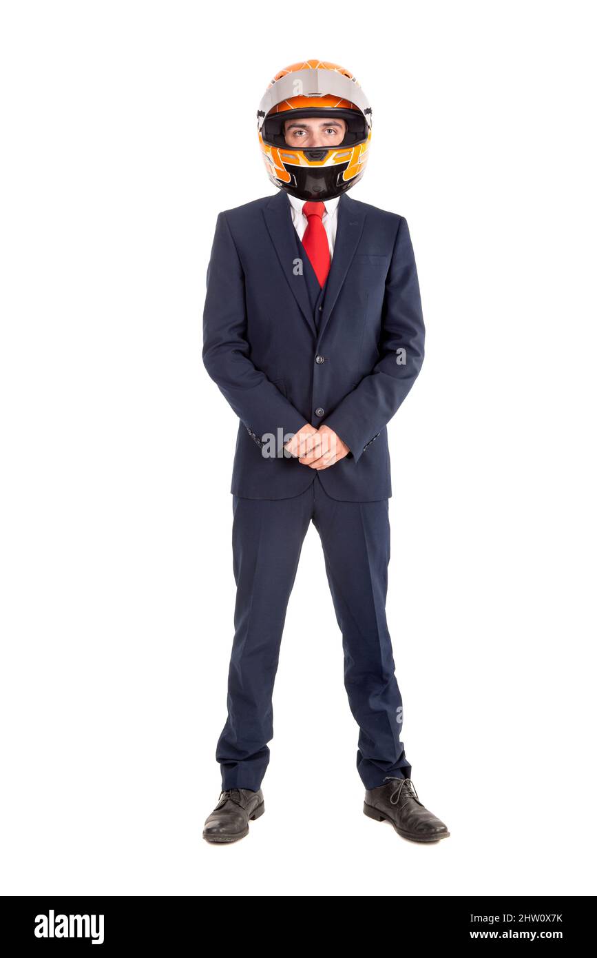 Businessman posing with helmet isolated in a white background Stock Photo