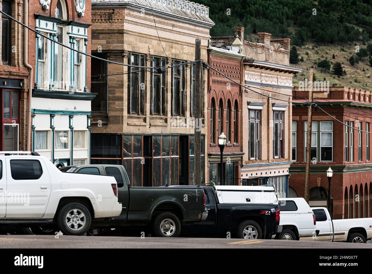 Main Street businesses, Victor, Colorado, USA. Stock Photo