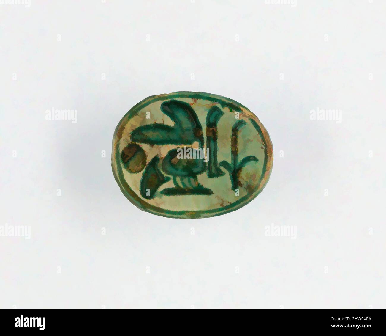 Art inspired by Scarab, New Kingdom, Dynasty 18, ca. 1492–1479 B.C., From Egypt, Upper Egypt, Thebes, Asasif, Tomb CC 37, Burial 59 D, Carnarvon excavations, 1911, Glazed steatite, L. 1.5 cm (9/16 in, Classic works modernized by Artotop with a splash of modernity. Shapes, color and value, eye-catching visual impact on art. Emotions through freedom of artworks in a contemporary way. A timeless message pursuing a wildly creative new direction. Artists turning to the digital medium and creating the Artotop NFT Stock Photo