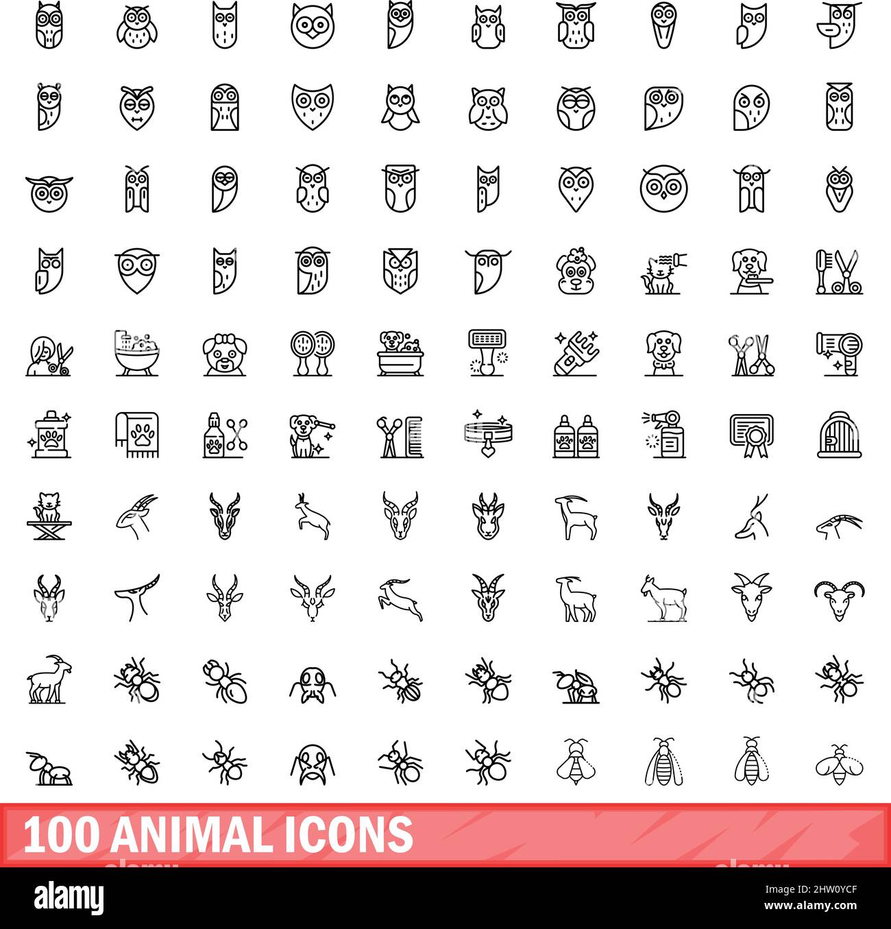 100 animal icons set. Outline illustration of 100 animal icons vector ...