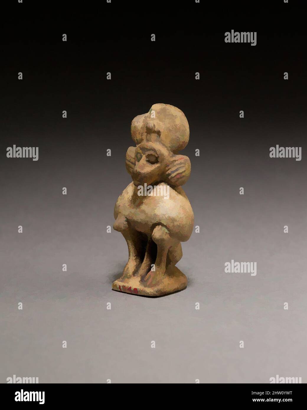 Art inspired by Thoth as baboon, Ptolemaic Period, 332–30 BC, From Egypt, Faience, h. 4.6 cm (1 13/16 in.) × w. 2.1 cm (13/16 in.), Thoth in the baboon form is here depicted with a small narrowing muzzle and particularly exuberant cheek manes. Somewhat unusually the god also has a, Classic works modernized by Artotop with a splash of modernity. Shapes, color and value, eye-catching visual impact on art. Emotions through freedom of artworks in a contemporary way. A timeless message pursuing a wildly creative new direction. Artists turning to the digital medium and creating the Artotop NFT Stock Photo