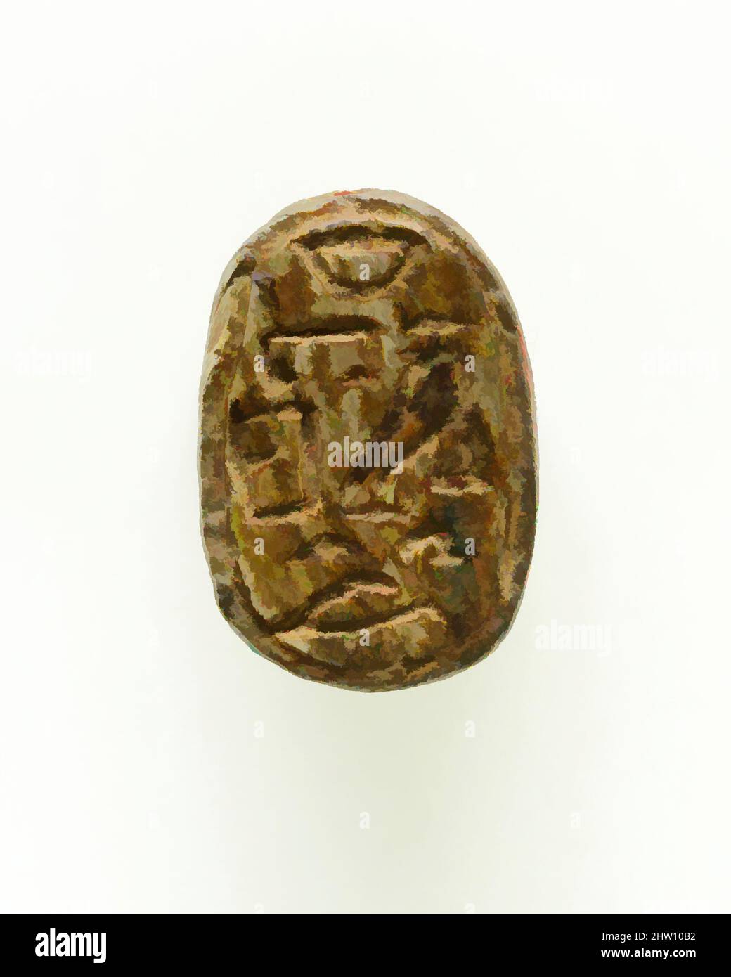 Art inspired by Scarab of an Official, Middle Kingdom–Second Intermediate Period, Dynasty 12–18, ca. 1981–1550 B.C., From Egypt, Memphite Region, Lisht North, Cemetery, Radim, Steatite, l. 1.8 c m (11/16 in, Classic works modernized by Artotop with a splash of modernity. Shapes, color and value, eye-catching visual impact on art. Emotions through freedom of artworks in a contemporary way. A timeless message pursuing a wildly creative new direction. Artists turning to the digital medium and creating the Artotop NFT Stock Photo