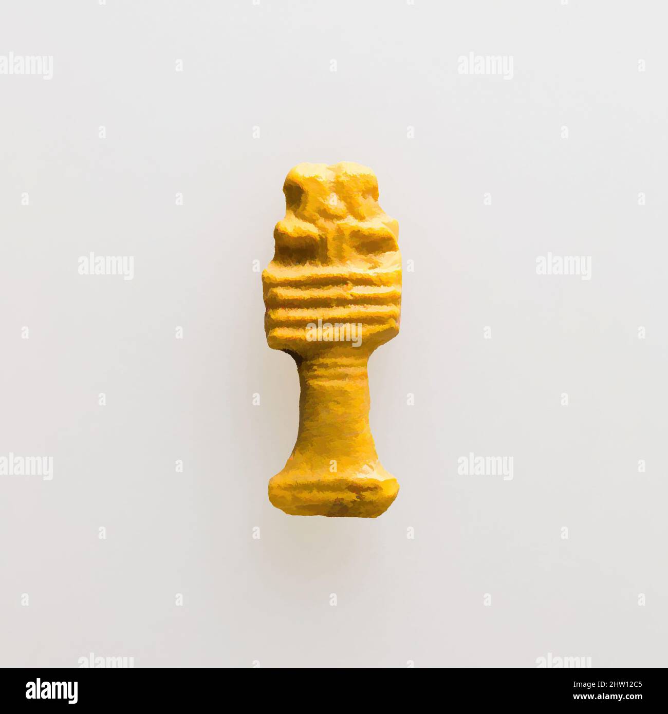 Art inspired by Djed pillar, Late Period–Ptolemaic Period, 525–30 BC, From Egypt, Yellow Glass, H. 3.4 × W. 1.3 cm (1 5/16 × 1/2 in.), Starting in the later Late Period and continuing through the Ptolemaic Period, glass a type of glass amulet cast by pressing the glass into a shallow, Classic works modernized by Artotop with a splash of modernity. Shapes, color and value, eye-catching visual impact on art. Emotions through freedom of artworks in a contemporary way. A timeless message pursuing a wildly creative new direction. Artists turning to the digital medium and creating the Artotop NFT Stock Photo