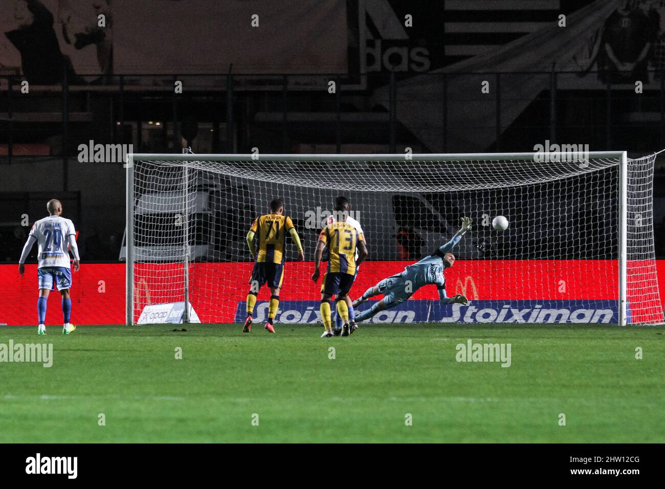 Limassol, Cyprus Cyprus. 02nd Mar, 2022. Vasilios Papafotis of AEL (not seen) scores the second goal for AEL since Apollon goalkeeper Aleksandar Jovanovi? couldn't intercept the ball, Limassol, Cyprus, on March 2, 2022. Ael won 2-0 against Apollon for Cyprus Cup playoffs and qualified to the quarter finals. (Photo by Kostas Pikoulas/Sipa USA) Credit: Sipa USA/Alamy Live News Stock Photo