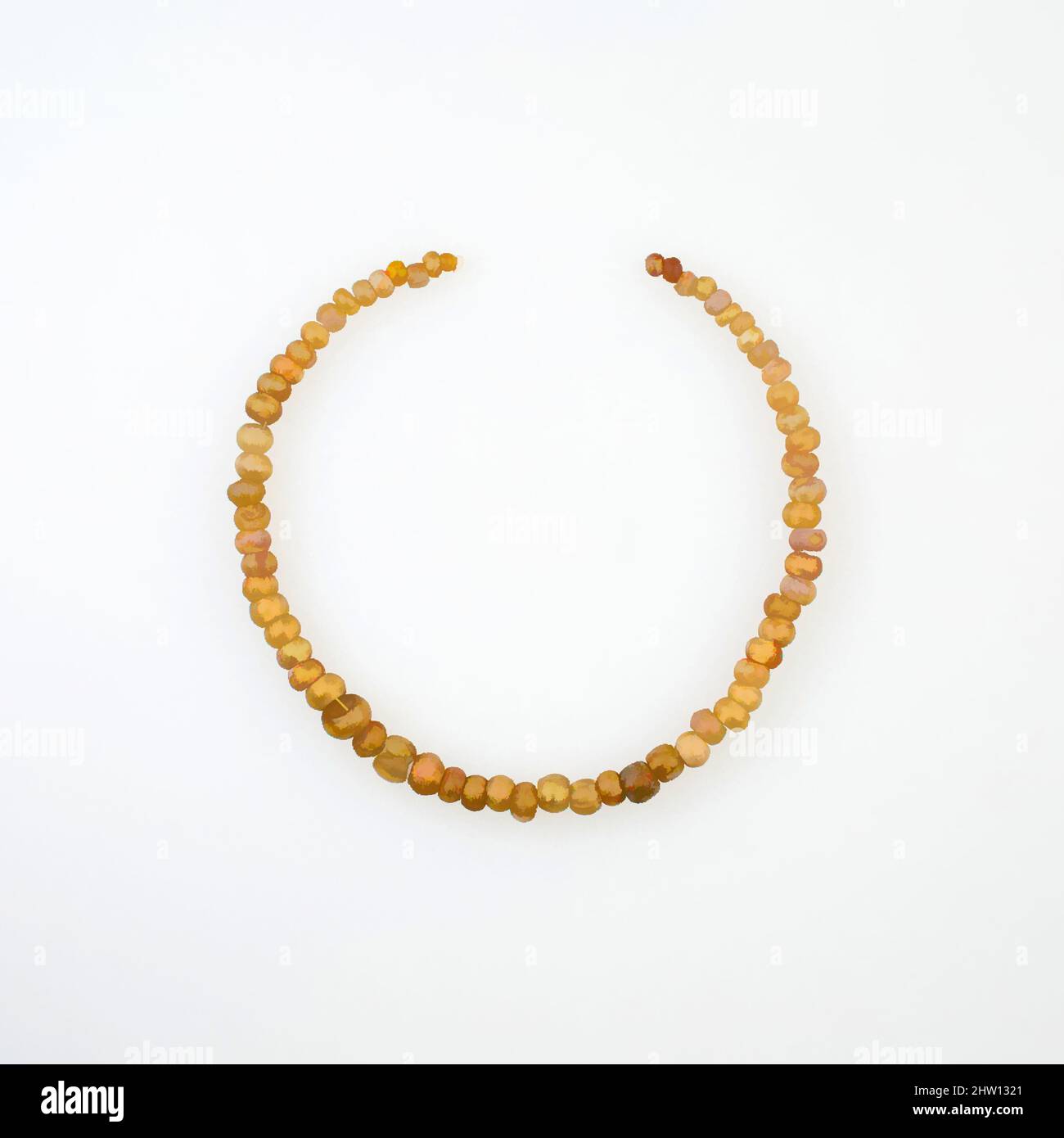 Art inspired by String of 65 Beads, Ptolemaic Period–Roman Period, 2nd century BC–2nd century AD, From Egypt, glass, gold foil, L. 33 cm (13 in.), Gold glass beads were a Hellenistic development. They were created by combining drawn tubes of colorless glass with gold foil. The earliest, Classic works modernized by Artotop with a splash of modernity. Shapes, color and value, eye-catching visual impact on art. Emotions through freedom of artworks in a contemporary way. A timeless message pursuing a wildly creative new direction. Artists turning to the digital medium and creating the Artotop NFT Stock Photo