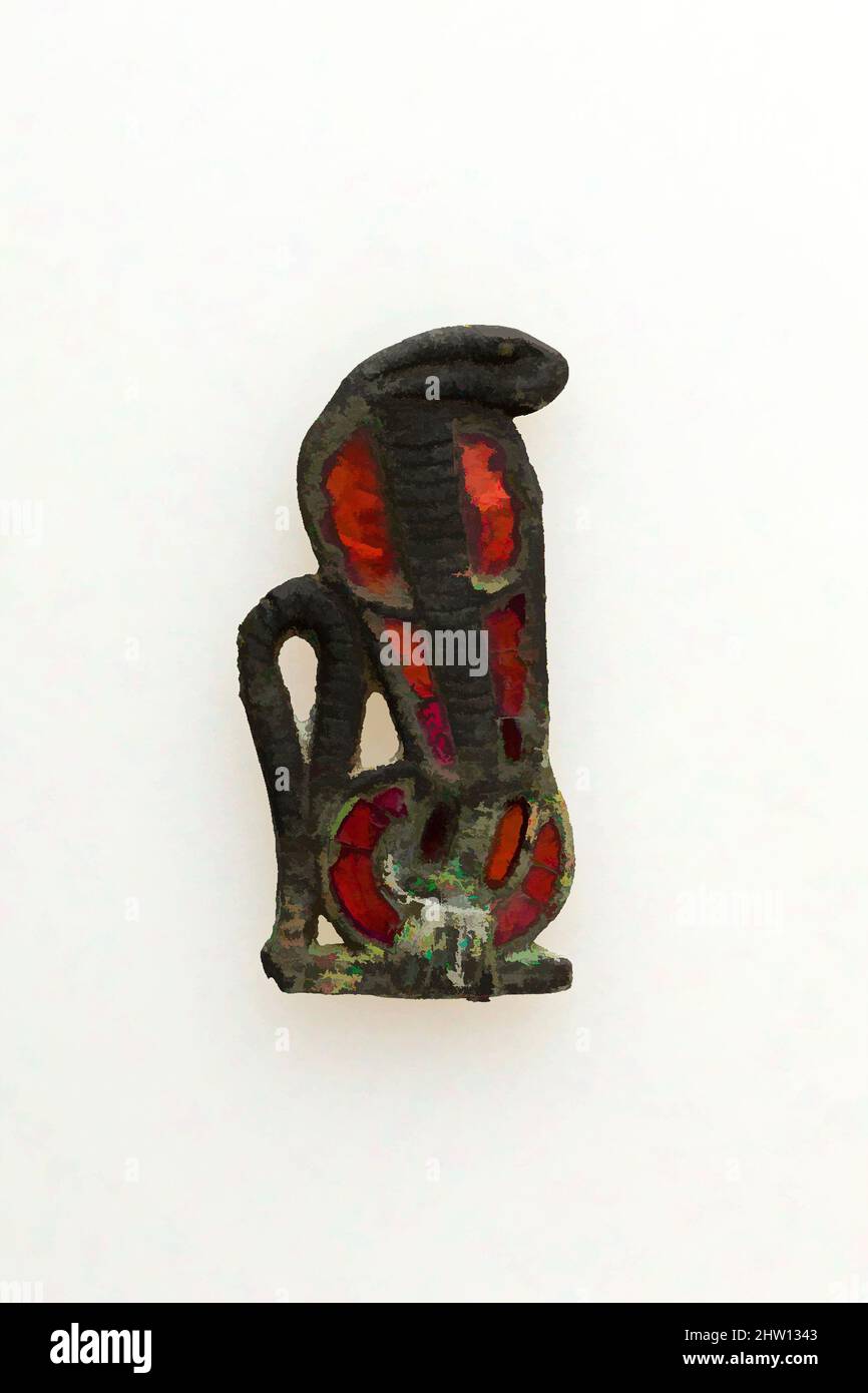 Art inspired by Uraeus for freize, Late Period–Ptolemaic Period, 664–30 B.C., From Egypt, Cupreous metal, precious metal, glass, H. 5.9 cm (2 5/16 in.); W. 3 cm (1 3/16 in.); D. 0.5 cm (3/16 in, Classic works modernized by Artotop with a splash of modernity. Shapes, color and value, eye-catching visual impact on art. Emotions through freedom of artworks in a contemporary way. A timeless message pursuing a wildly creative new direction. Artists turning to the digital medium and creating the Artotop NFT Stock Photo
