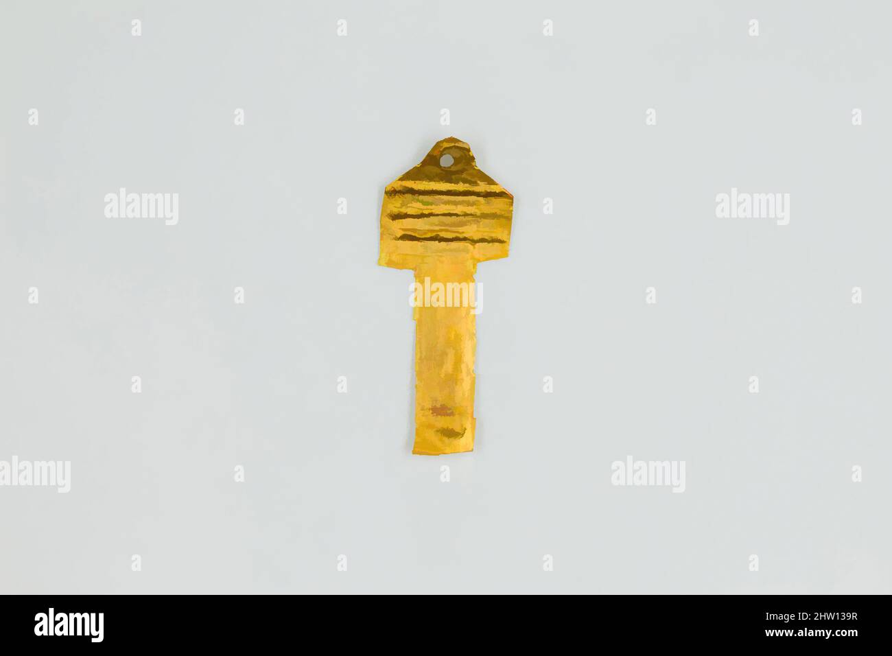Art inspired by Djed pillar amulet, Late Period, Dynasty 26–29, 664–380 B.C., From Egypt, Memphite Region, Saqqara, Gold sheet, l. 2.5 cm (1 in.) × h. 1 cm (3/8 in, Classic works modernized by Artotop with a splash of modernity. Shapes, color and value, eye-catching visual impact on art. Emotions through freedom of artworks in a contemporary way. A timeless message pursuing a wildly creative new direction. Artists turning to the digital medium and creating the Artotop NFT Stock Photo