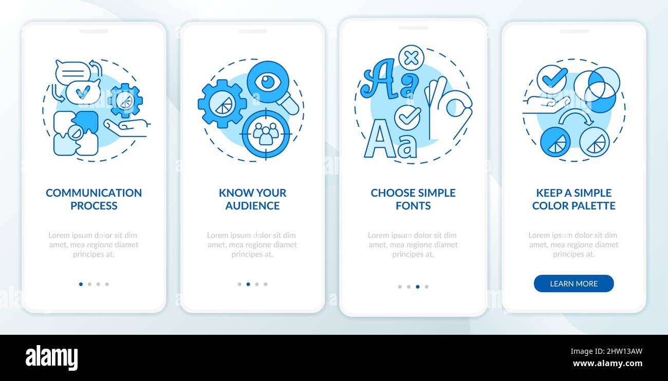 Graphic design rules blue onboarding mobile app screen Stock Vector ...