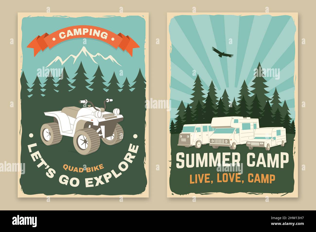 Set of camping retro posters. Vector illustration. Concept for shirt or  logo, print, stamp or tee. Vintage typography design with motor home,  forest Stock Vector Image & Art - Alamy