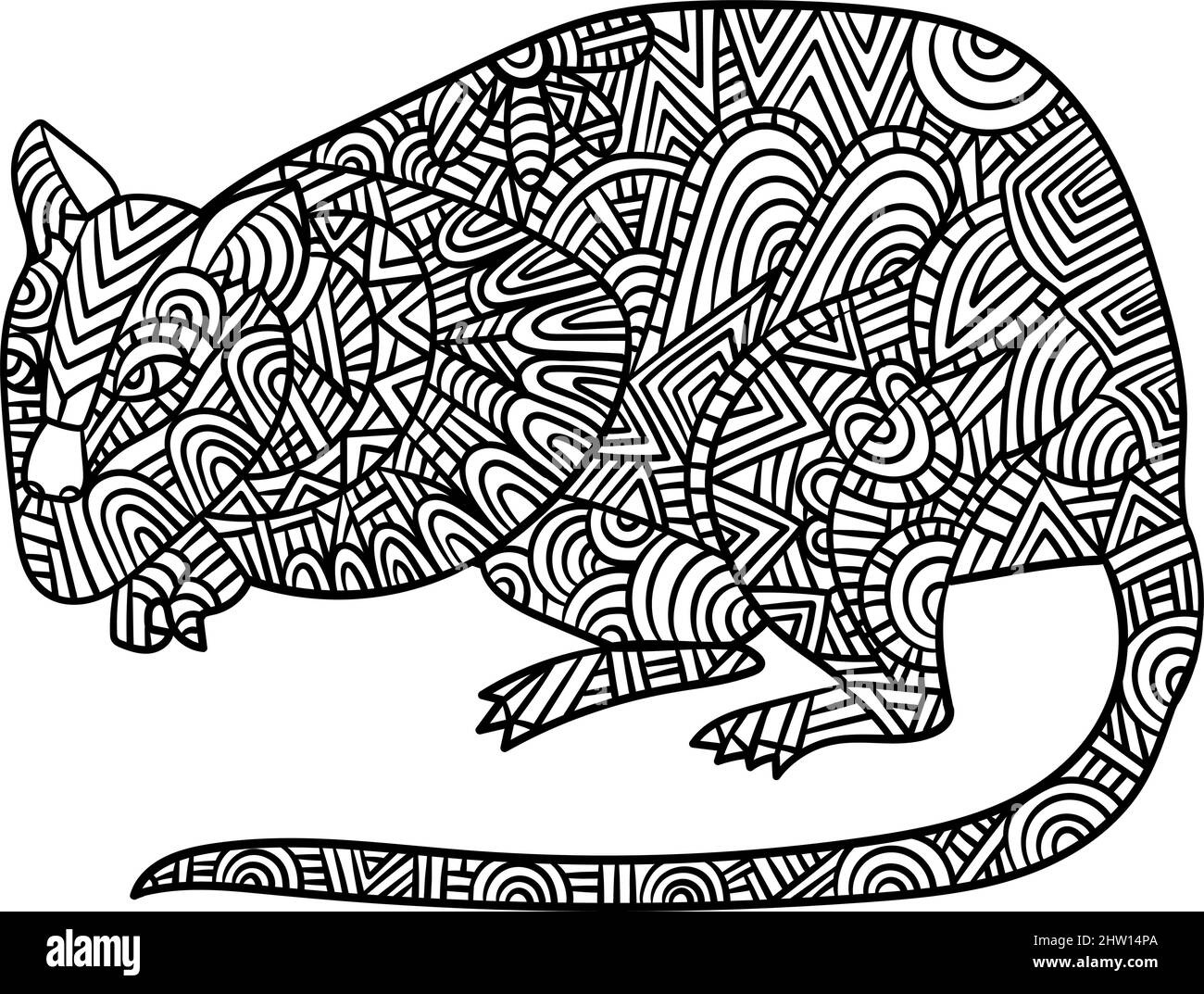 Rat Mandala Coloring Pages for Adults Stock Vector