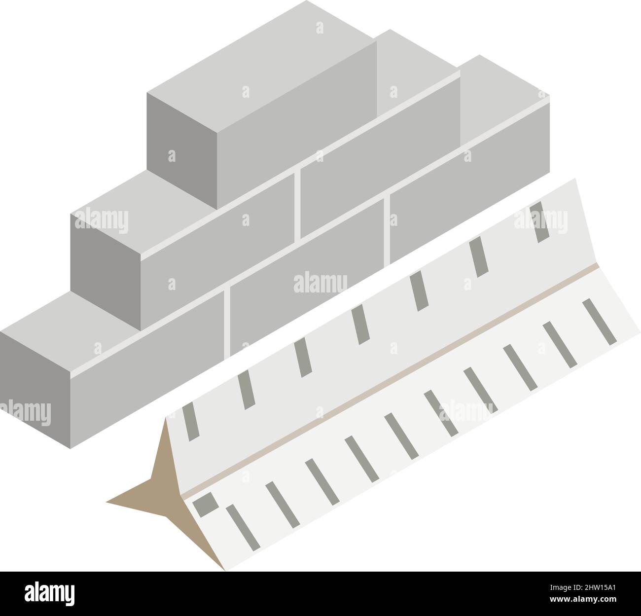 Measuring tool icon isometric vector. Three sided ruler near brick ...