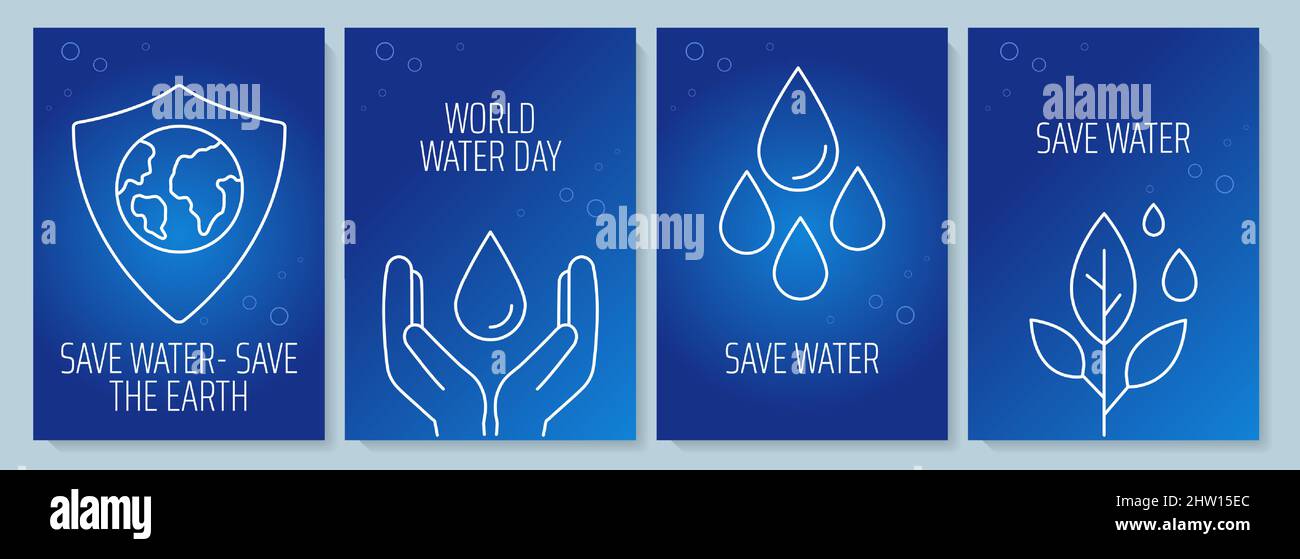 Water postcards with linear glyph icon set Stock Vector