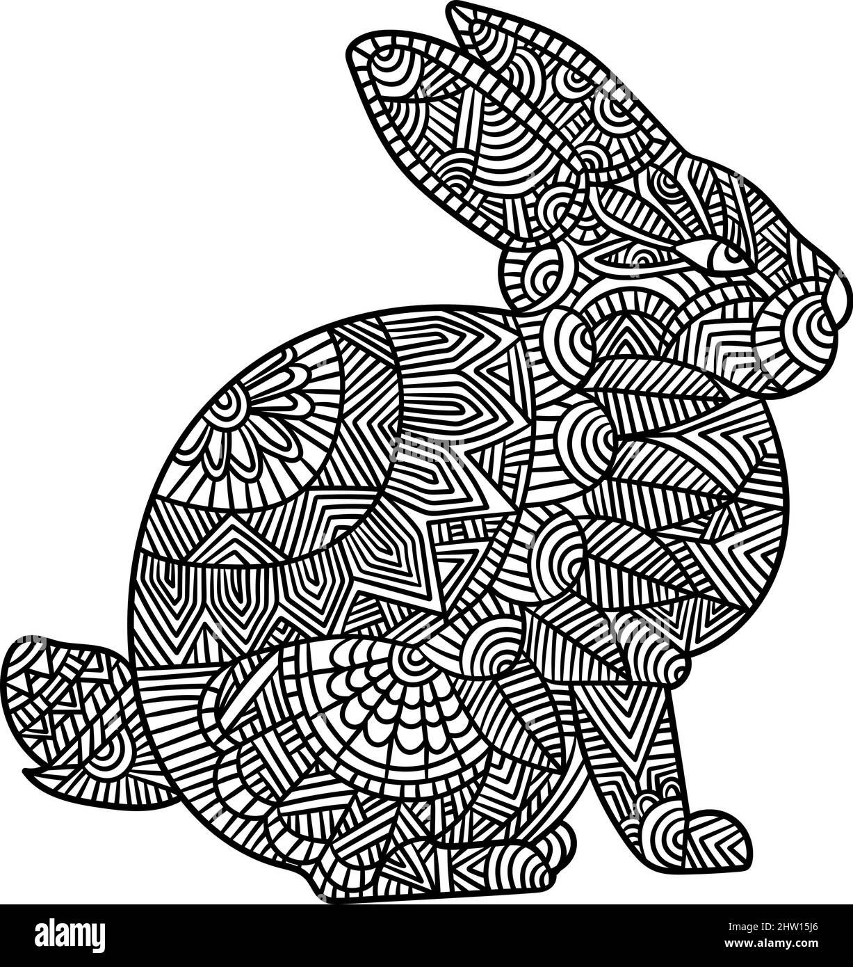 Rabbit Mandala Coloring Pages for Adults Stock Vector