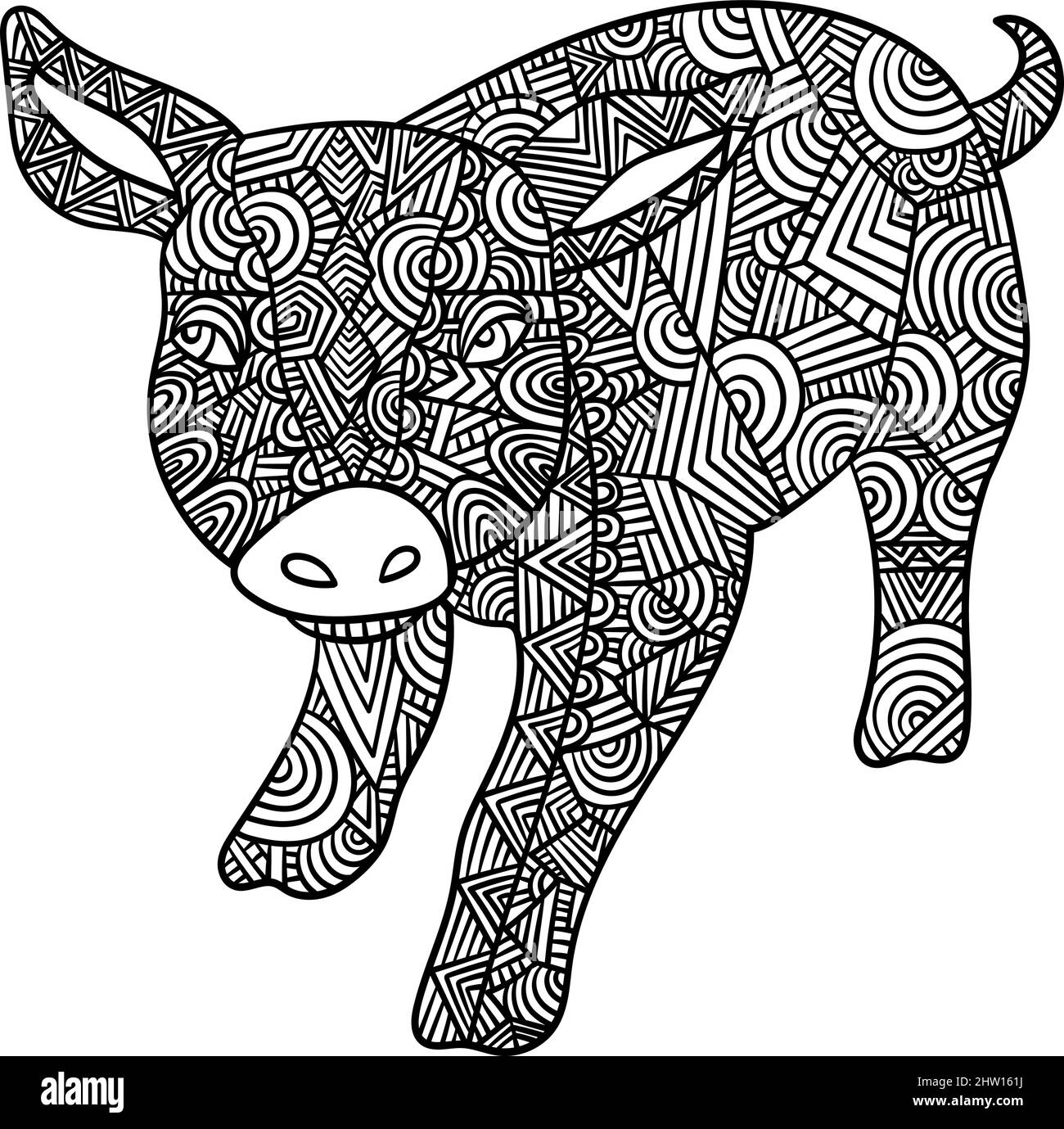 Pig Mandala Coloring Pages for Adults Stock Vector