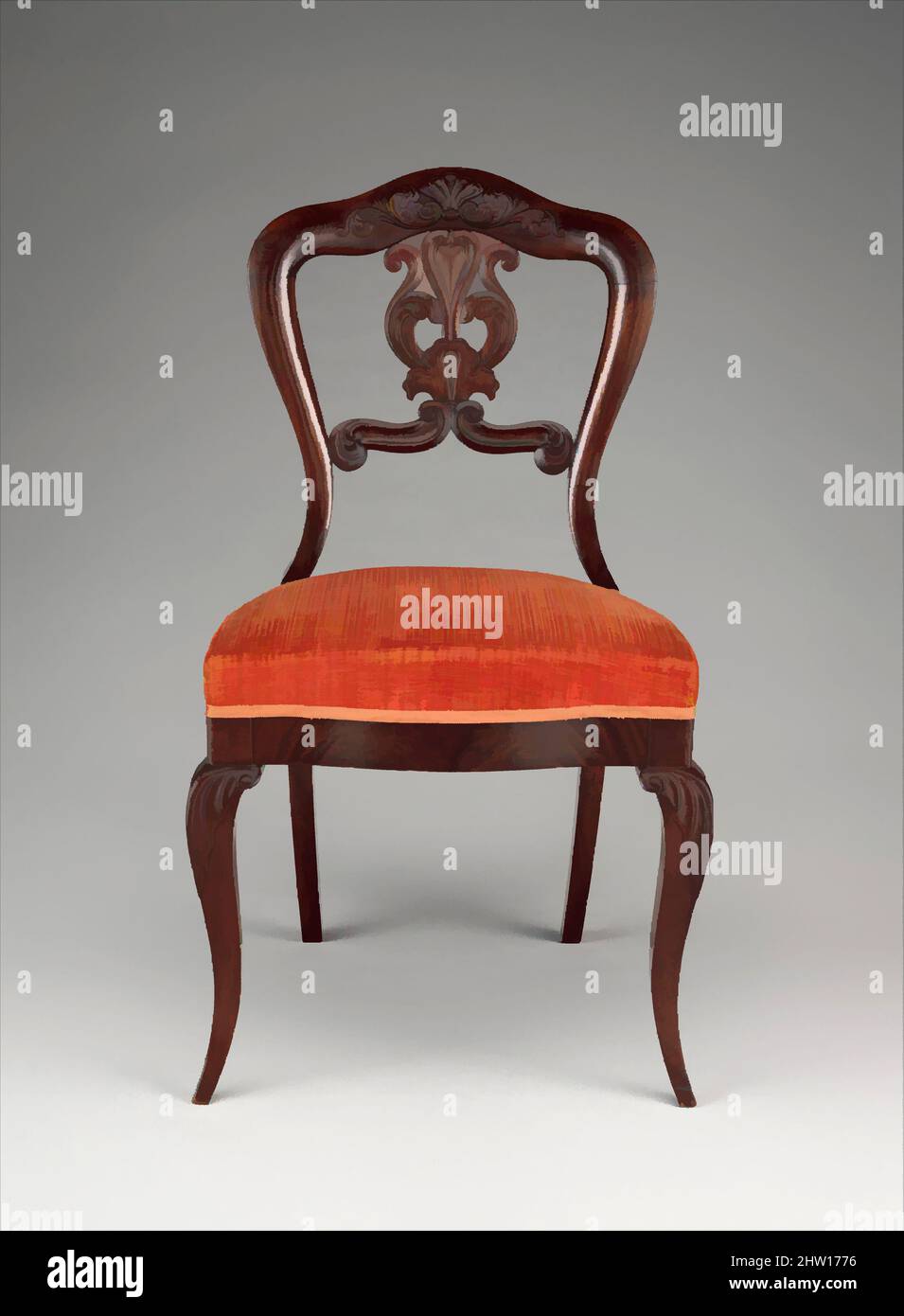 Art inspired by Side chair, ca. 1845, Made in New York, New York, United States, American, Walnut with upholstered seats, H. 33 1/2 in. (85.1 cm), Furniture, Classic works modernized by Artotop with a splash of modernity. Shapes, color and value, eye-catching visual impact on art. Emotions through freedom of artworks in a contemporary way. A timeless message pursuing a wildly creative new direction. Artists turning to the digital medium and creating the Artotop NFT Stock Photo