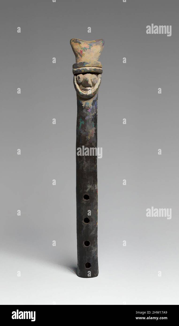 Art inspired by Flute, PreColumbian, 200 B.C.–100 A.D., Colima, Mexico, Colima, clay, L. 9 1/2 × Diam.13/16 in. (24.1 × 2.1 cm), Aerophone-Whistle Flute-recorder, Classic works modernized by Artotop with a splash of modernity. Shapes, color and value, eye-catching visual impact on art. Emotions through freedom of artworks in a contemporary way. A timeless message pursuing a wildly creative new direction. Artists turning to the digital medium and creating the Artotop NFT Stock Photo