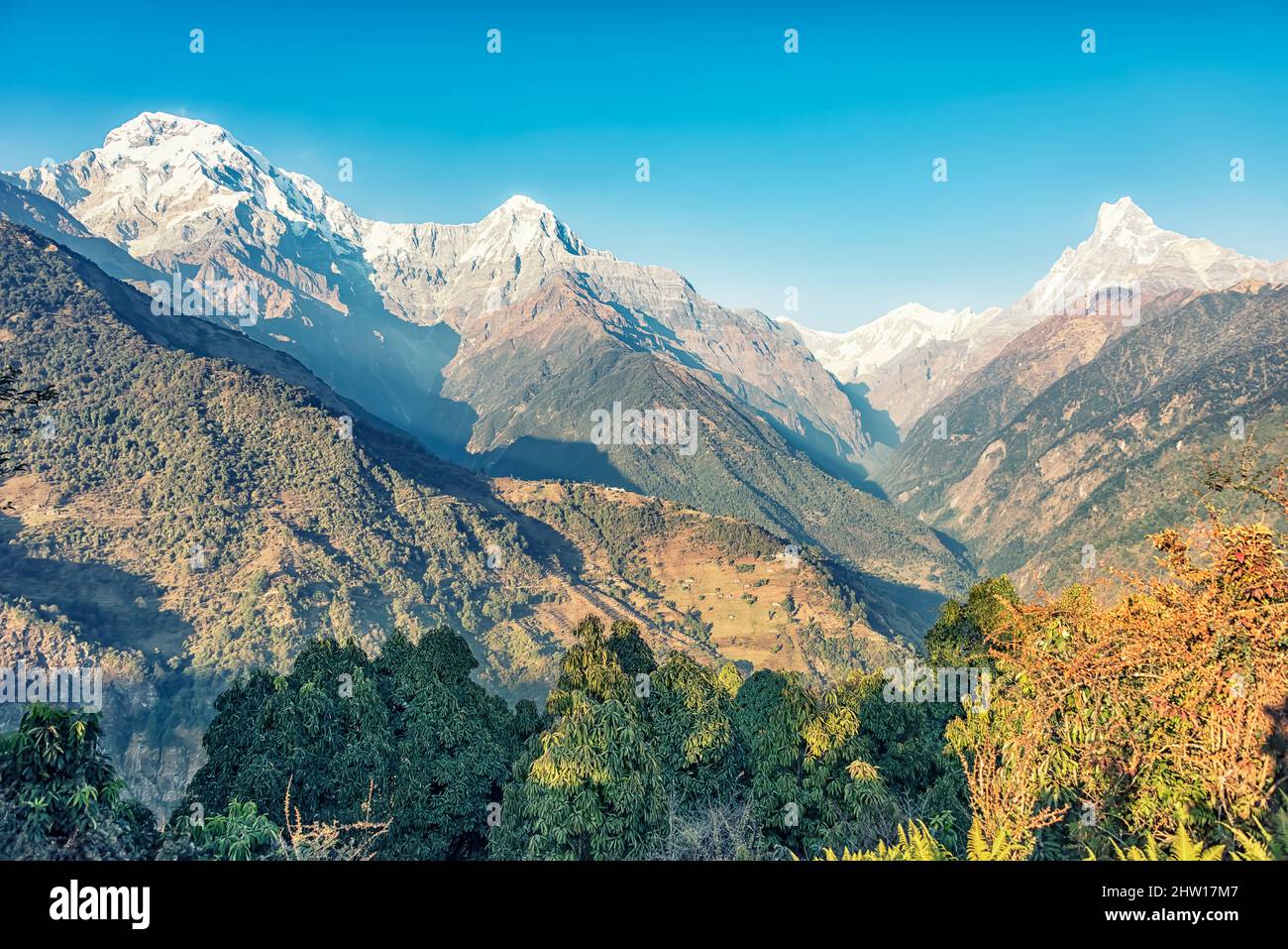 Himalayan landscape viewed from the Annapurna Conservation Area Stock Photo