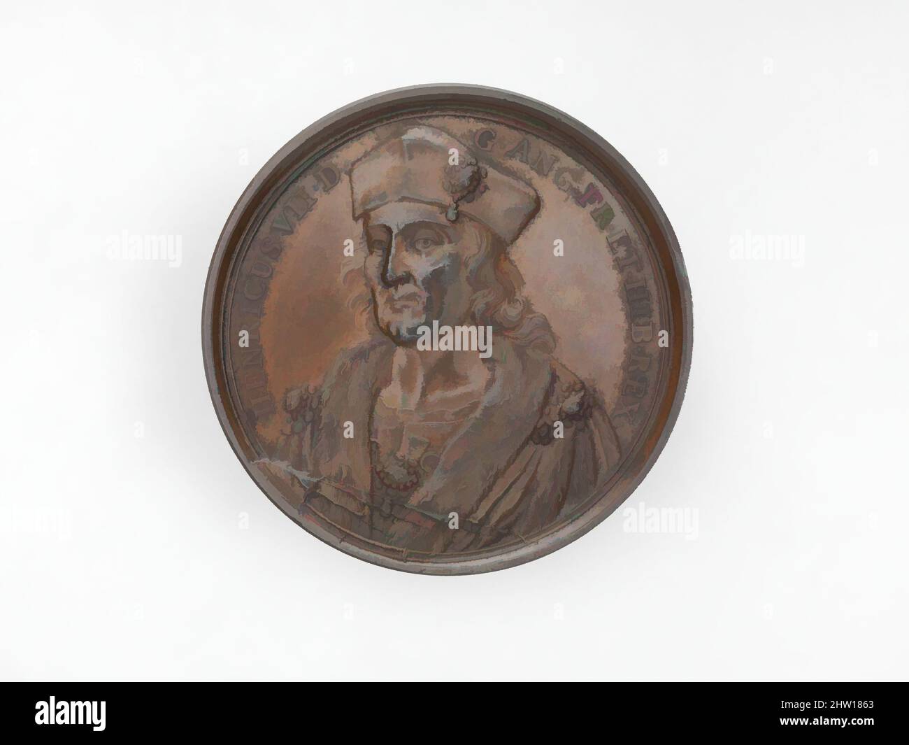 Art inspired by Henry VII, 1731–32, British, Bronze, Diameter (confirmed): 4.1 cm (41 mm), Medals and Plaquettes, Medalist: Jean Dassier (Geneva 1676–1763 Geneva), This medal of Henry VII belongs to the English Monarchs series by the Swiss medalist Jean Dassier (1676–1763). Dassier was, Classic works modernized by Artotop with a splash of modernity. Shapes, color and value, eye-catching visual impact on art. Emotions through freedom of artworks in a contemporary way. A timeless message pursuing a wildly creative new direction. Artists turning to the digital medium and creating the Artotop NFT Stock Photo