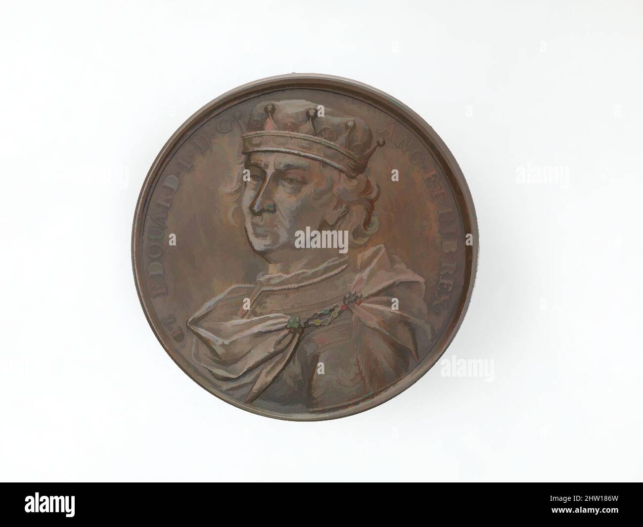 Art inspired by Edward I, 1731–32, British, Bronze, Diameter (confirmed): 4.1 cm (41 mm), Medals and Plaquettes, Medalist: Jean Dassier (Geneva 1676–1763 Geneva), This medal of Edward I belongs to the English Monarchs series by the Swiss medalist Jean Dassier (1676–1763). Dassier was, Classic works modernized by Artotop with a splash of modernity. Shapes, color and value, eye-catching visual impact on art. Emotions through freedom of artworks in a contemporary way. A timeless message pursuing a wildly creative new direction. Artists turning to the digital medium and creating the Artotop NFT Stock Photo