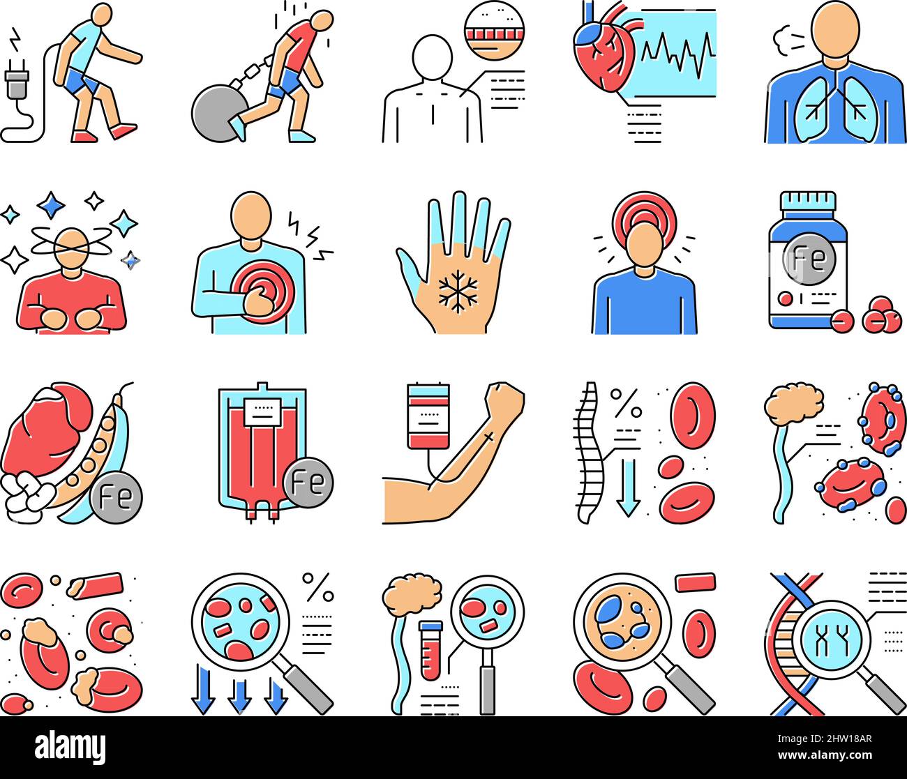 Anemia Patient Health Problem Icons Set Vector Stock Vector Image & Art ...