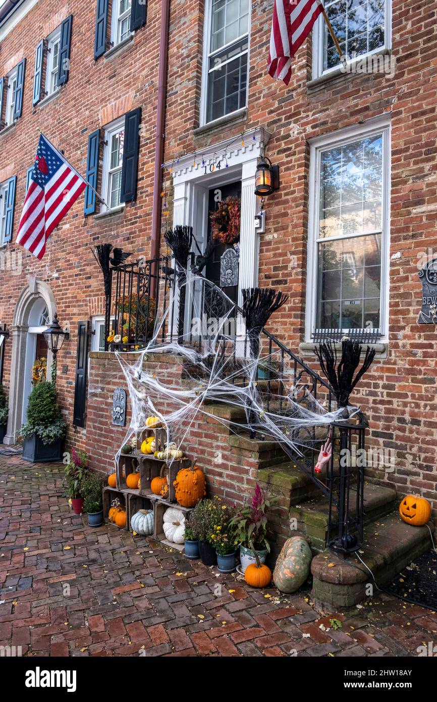 Halloween Decorations, Old Town, Alexandria, Virginia, USA Stock Photo