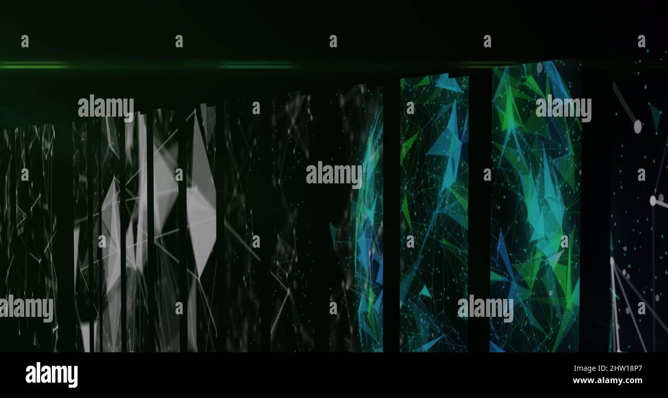 Image of data processing and shapes on black background Stock Photo - Alamy