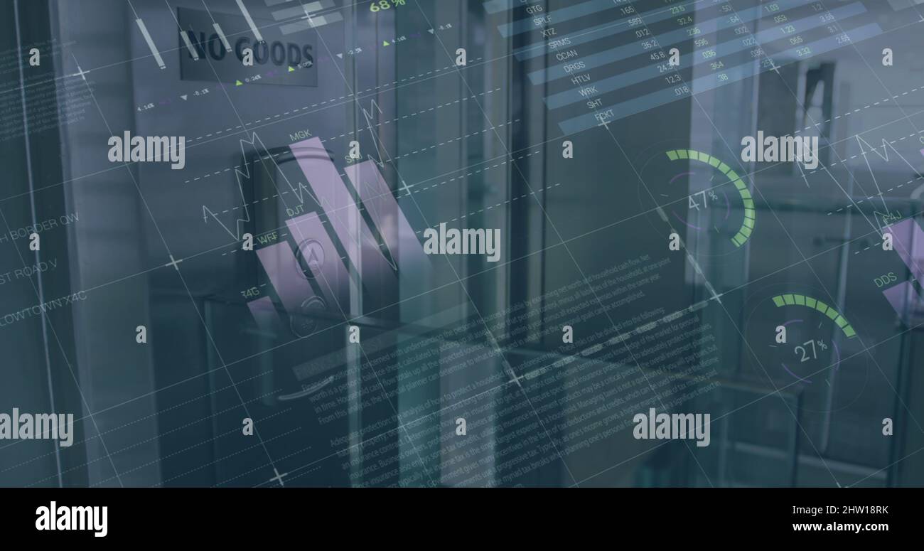 Image of data processing over lift in office Stock Photo - Alamy