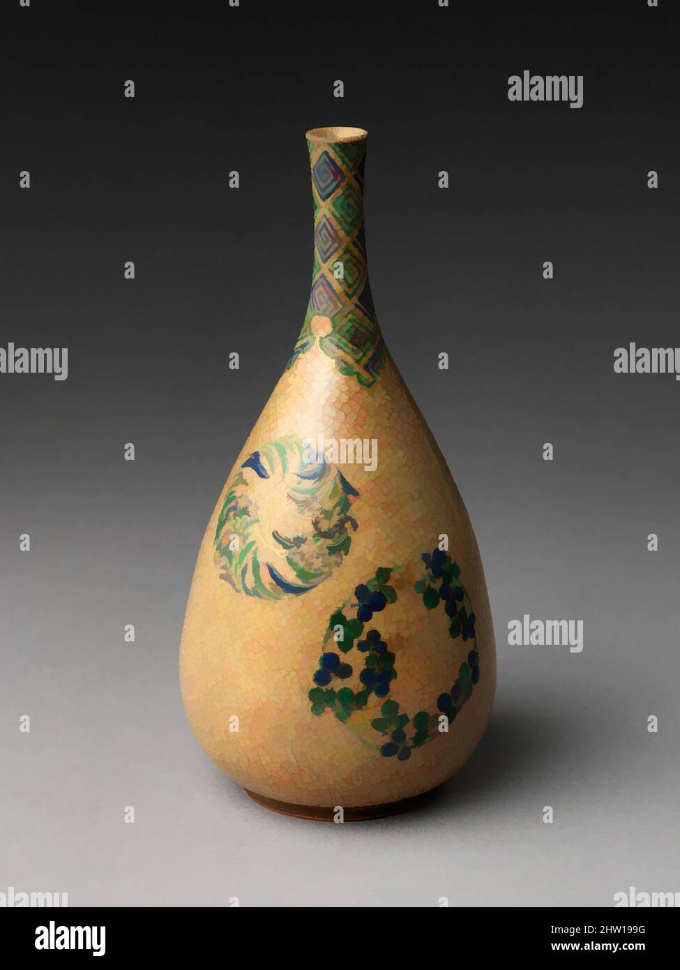 Art inspired by Sake bottle with flower medallions, Edo period (1615–1868), 18th century, Japan, Stoneware (Ko-Kiyomizu ware), H. 9 7/16 in. (23.9 cm), Ceramics, Classic works modernized by Artotop with a splash of modernity. Shapes, color and value, eye-catching visual impact on art. Emotions through freedom of artworks in a contemporary way. A timeless message pursuing a wildly creative new direction. Artists turning to the digital medium and creating the Artotop NFT Stock Photo