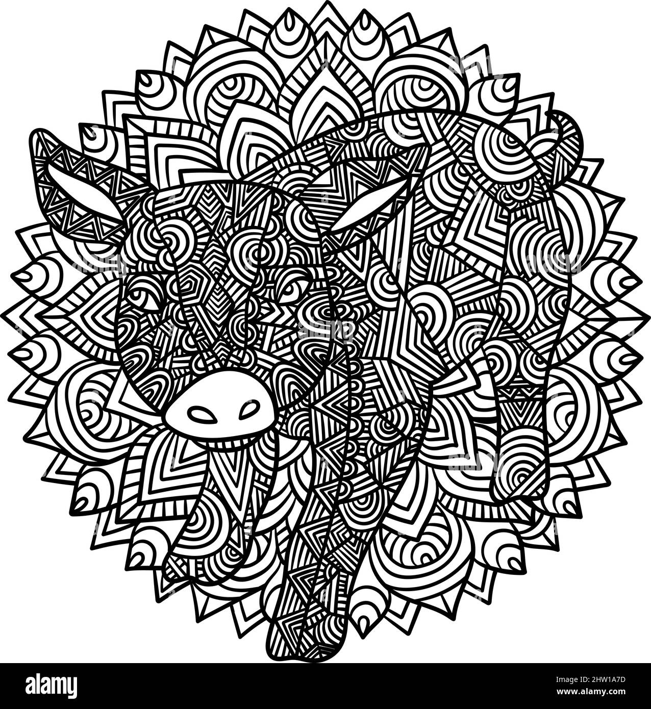 Pig Mandala Coloring Pages for Adults Stock Vector