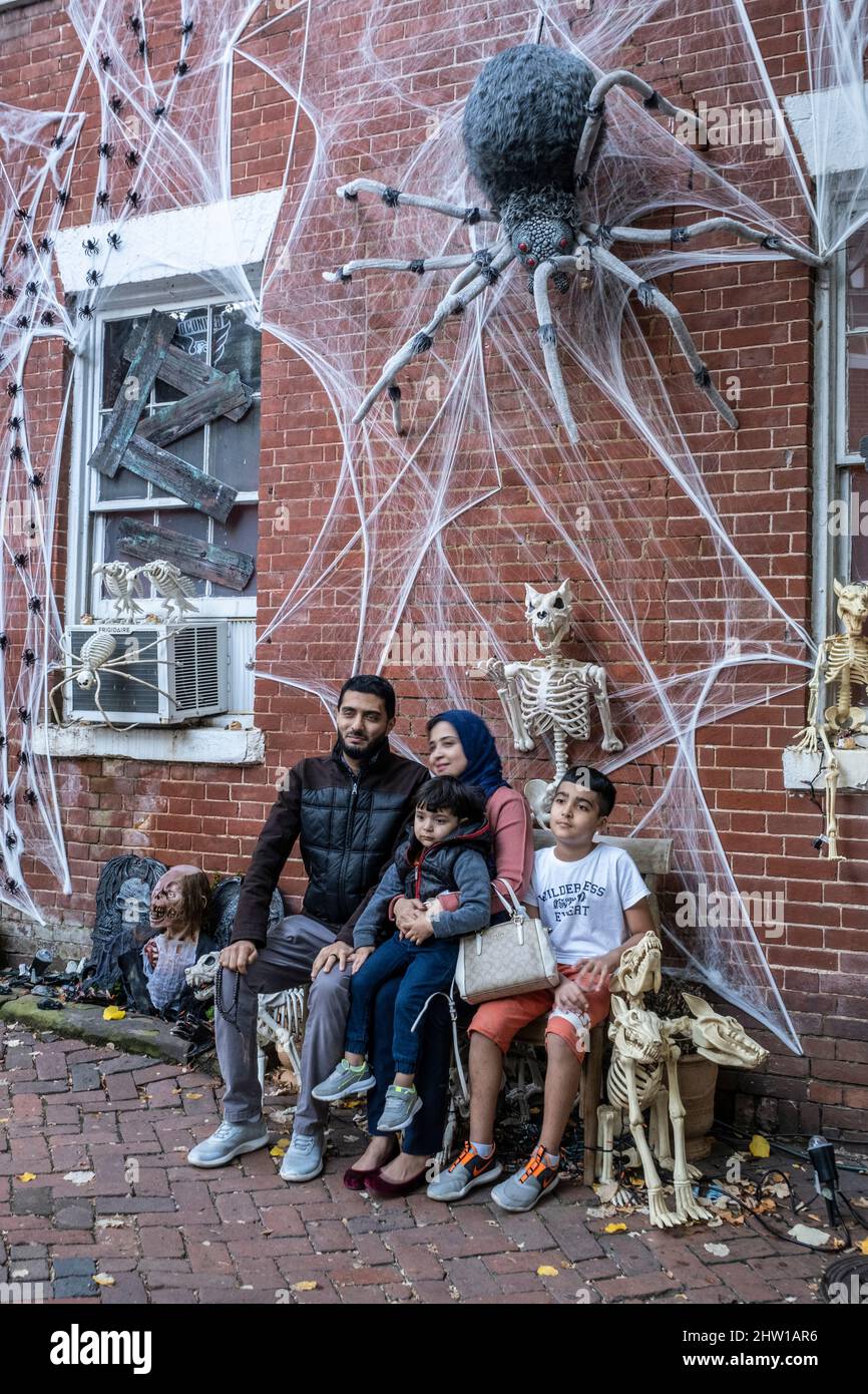 Family Posing with Halloween Decorations, Old Town, Alexandria