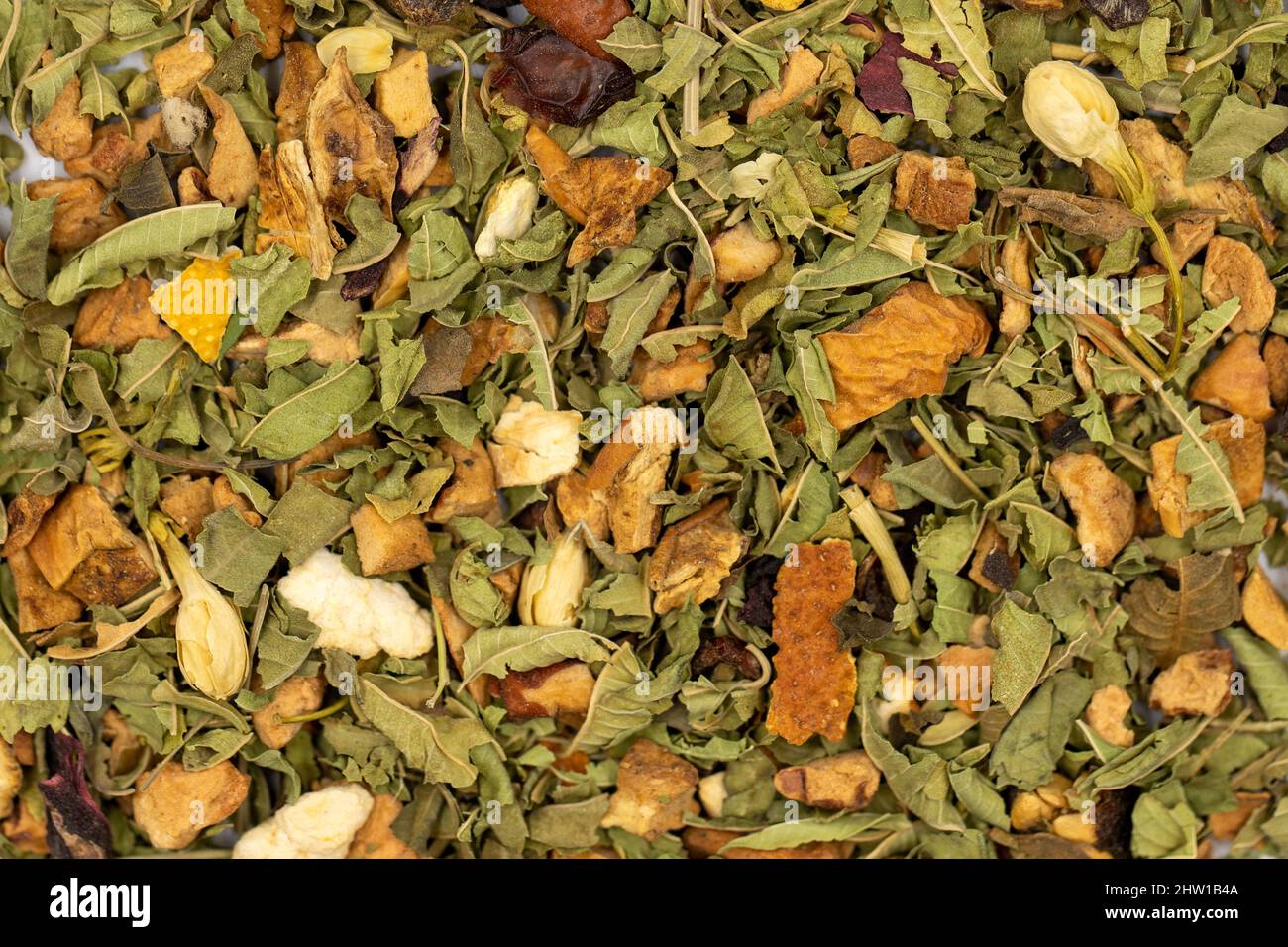 Relax herbal tea. Herbal tea prepared with lemon balm leaves, jasmine