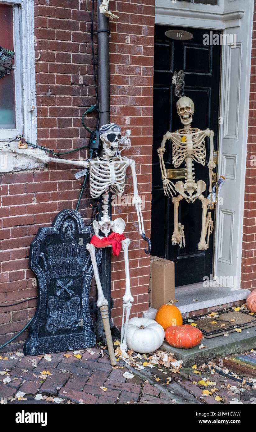 Halloween Decorations, Old Town, Alexandria, Virginia, USA Stock Photo