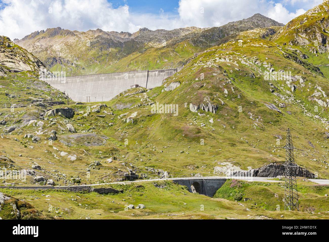 Switzerland, canton of Ticino, Andermatt, Saint Gotthard pass, Val Tremola road, Lucendro lake dam Stock Photo