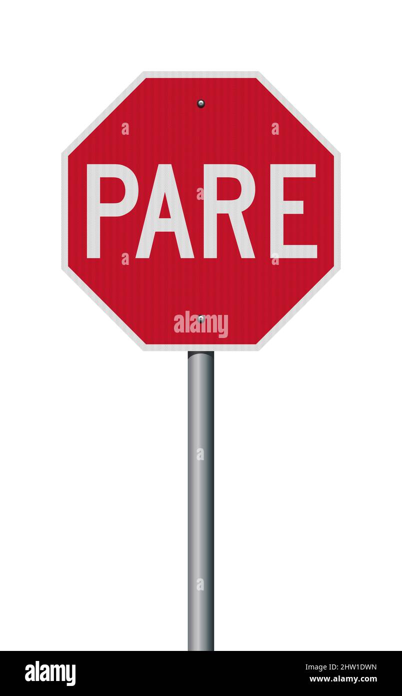 Vector illustration of the red Pare (Stop for South America countries) road sign with reflective effect Stock Vector