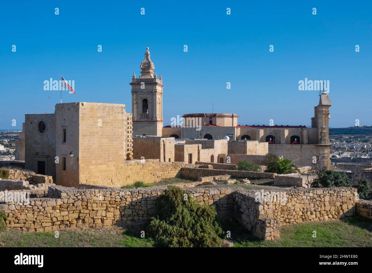 Malta, Gozo island, Victoria (Rabat), Notre-Dame-de-l'Assomption cathedral view from the ramparts of the citadel Stock Photo