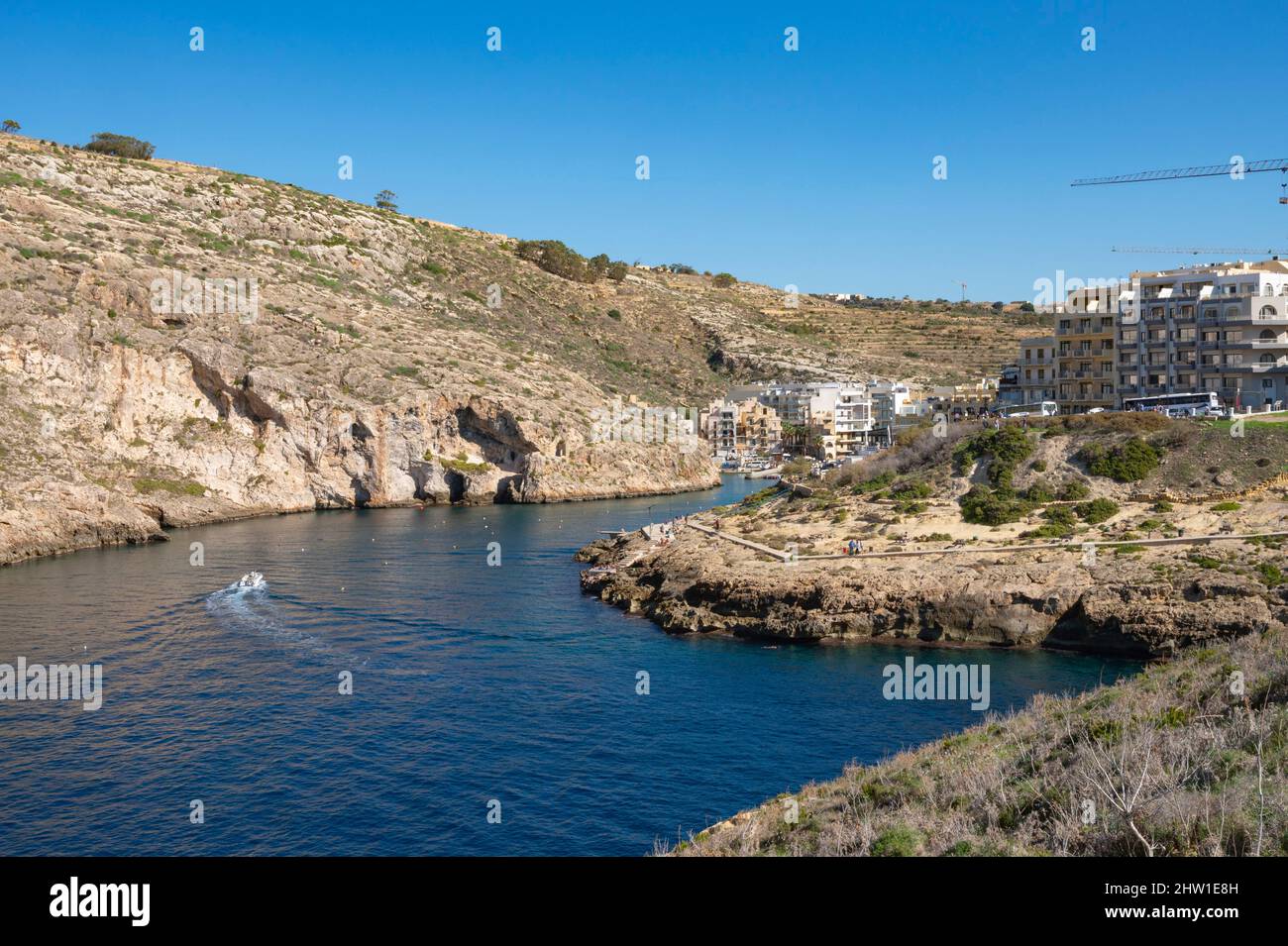 Malta, Gozo island, entrance to the Bay of Xlendi Stock Photo