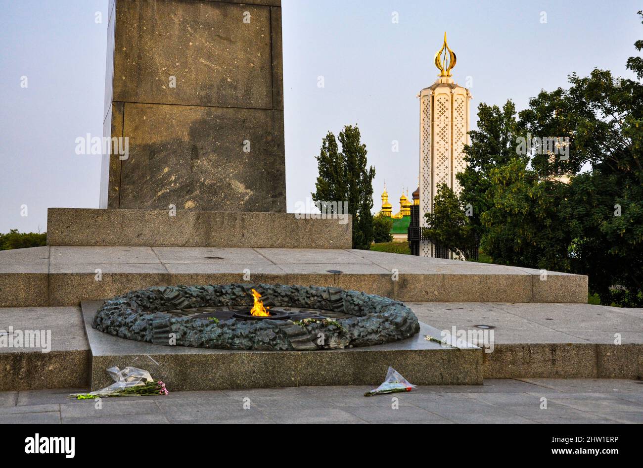 The flame burns at The Tomb of The Unknown Soldier in the  Park of Eternal Glory in the Ukrainian capital Kyiv (Kiev). Stock Photo