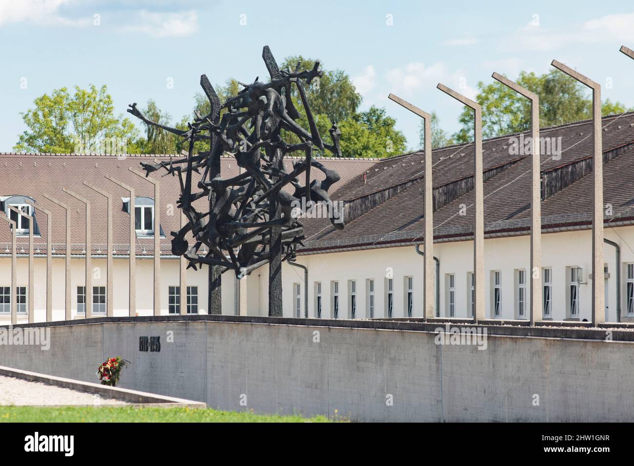 Germany, Bavaria, Dachau, Concentration Camp, memorial monument designed by sculptor Nandor Glid and delivered in 1968 Stock Photo