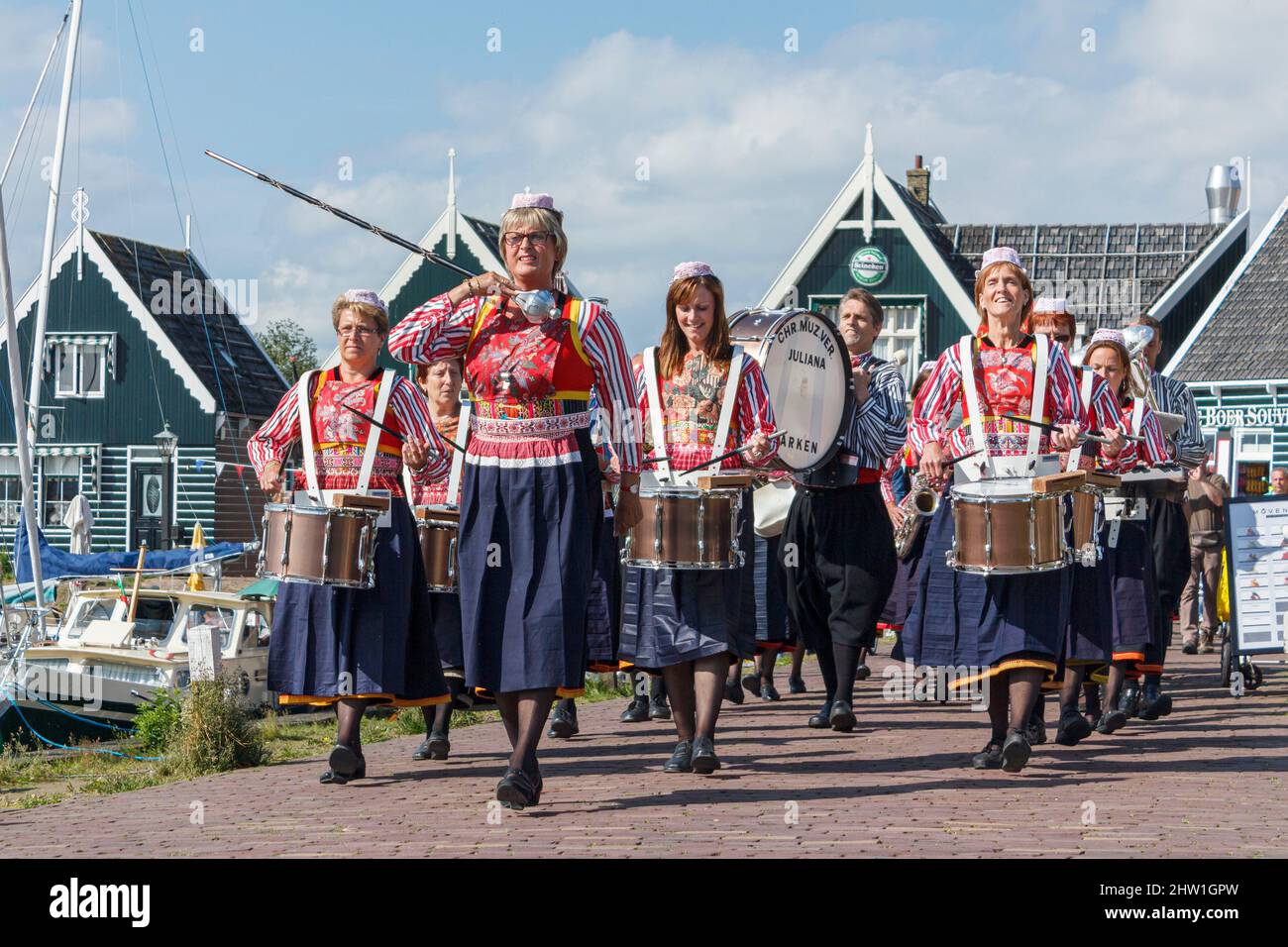 Netherlands, North Holland, Marken, Herring Festival brassband parade