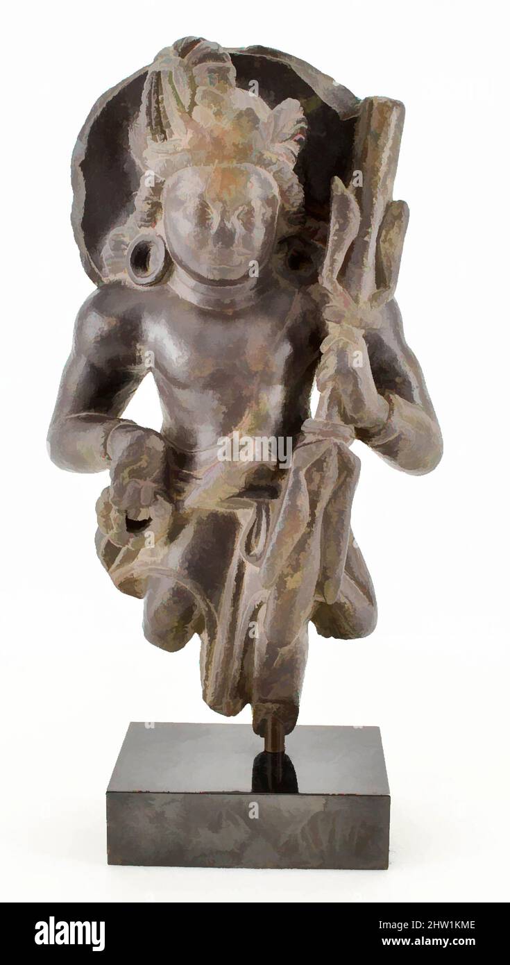 Art inspired by Vajrapani, late 6th–7th century, India (Kashmir), Gray chorite, H. 9 in. (22.9 cm); H. inc. base 10 1/4 in. (26 cm); W. 5 3/8 in. (13.7 cm), Sculpture, Classic works modernized by Artotop with a splash of modernity. Shapes, color and value, eye-catching visual impact on art. Emotions through freedom of artworks in a contemporary way. A timeless message pursuing a wildly creative new direction. Artists turning to the digital medium and creating the Artotop NFT Stock Photo