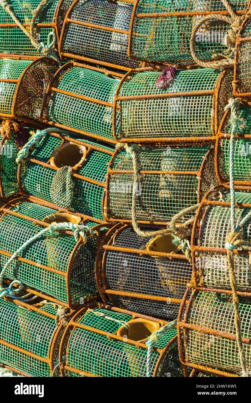 Spain, Galicia, Finisterre (Fisterra), final destination of the pilgrimage to Santiago de Compostela, traps in the fishing port Stock Photo