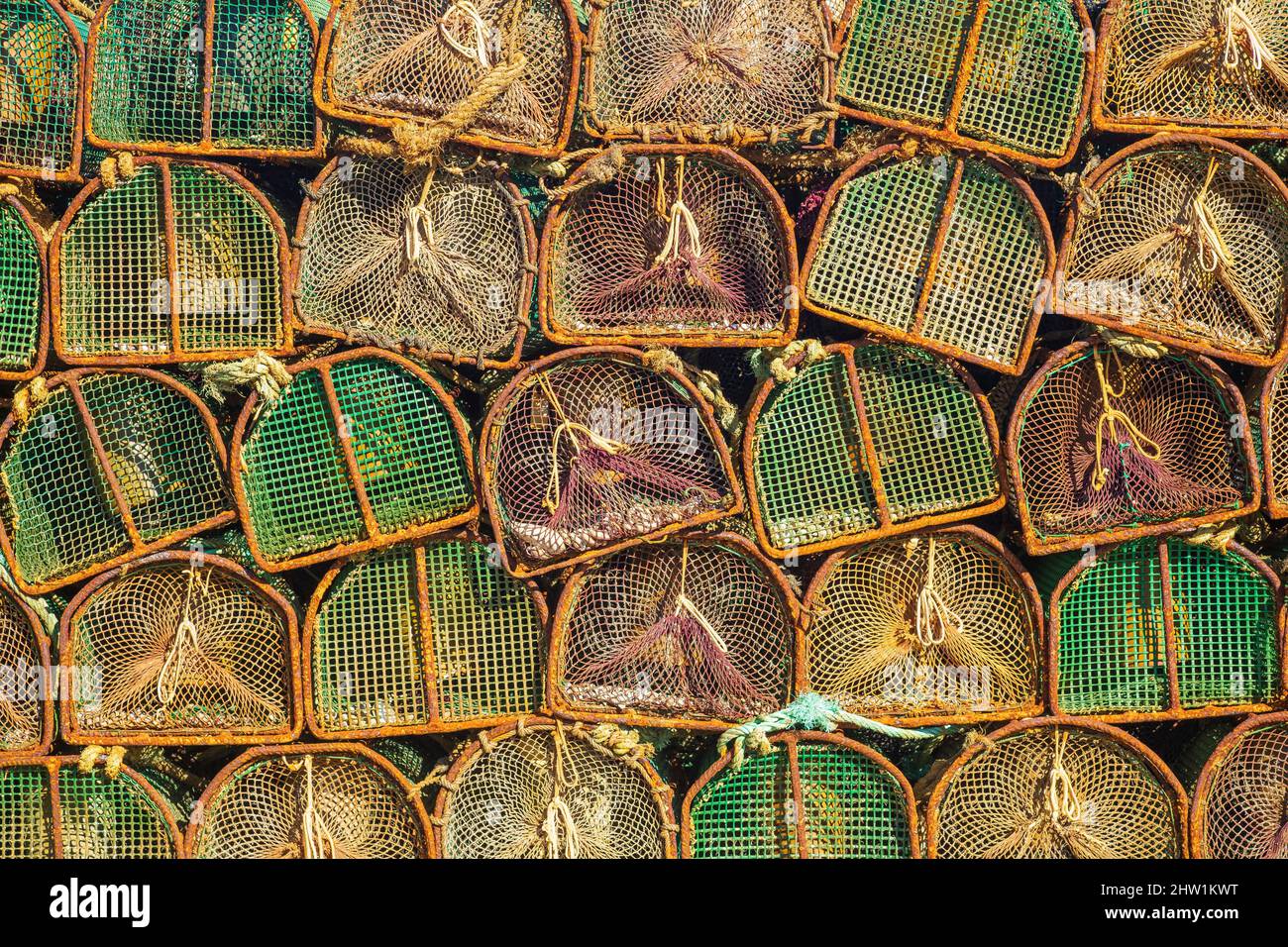 Spain, Galicia, Finisterre (Fisterra), final destination of the pilgrimage to Santiago de Compostela, traps in the fishing port Stock Photo