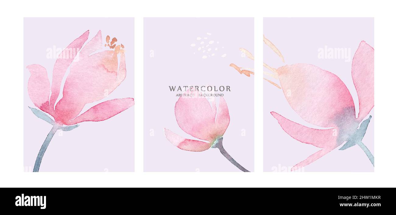 Abstract watercolor art background in pink, and blue pastel colors. Minimal style botanical wallpaper with flowers. Watercolor organic shapes Stock Vector