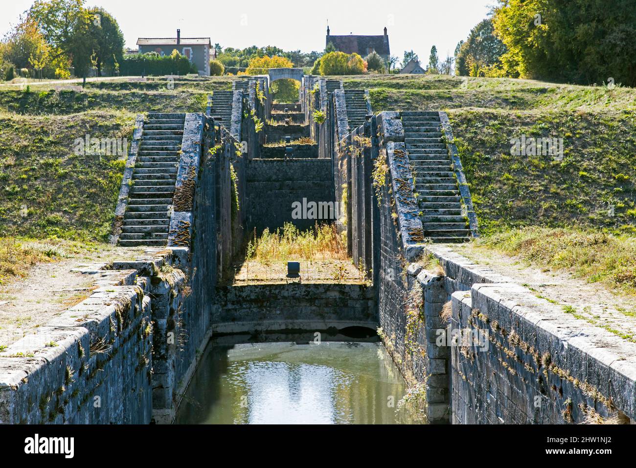 France, Yonne, Rogny-les-Sept-Ecluses, the ladder of seven locks of the Briare canal Stock Photo